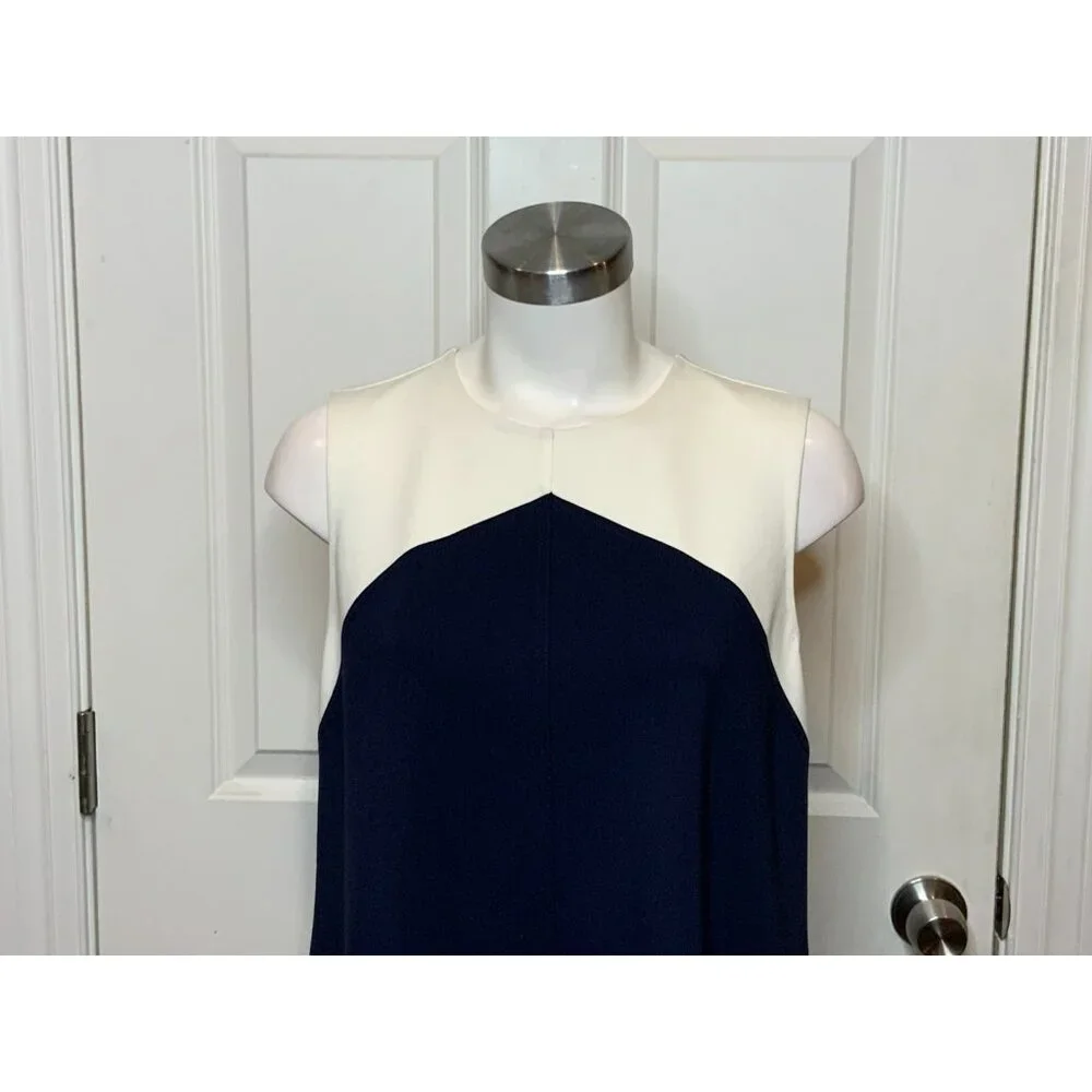 Tory Burch Willa Navy Blue, Maroon & Cream Colorblock A-Line Dress, Size M